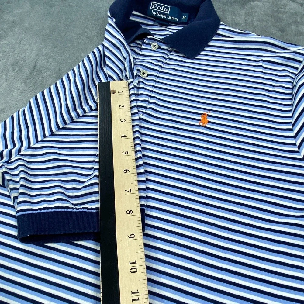 Vintage Polo Ralph Lauren Shirt Men M Blue Stripe Classic Fit Golf Preppy Casual